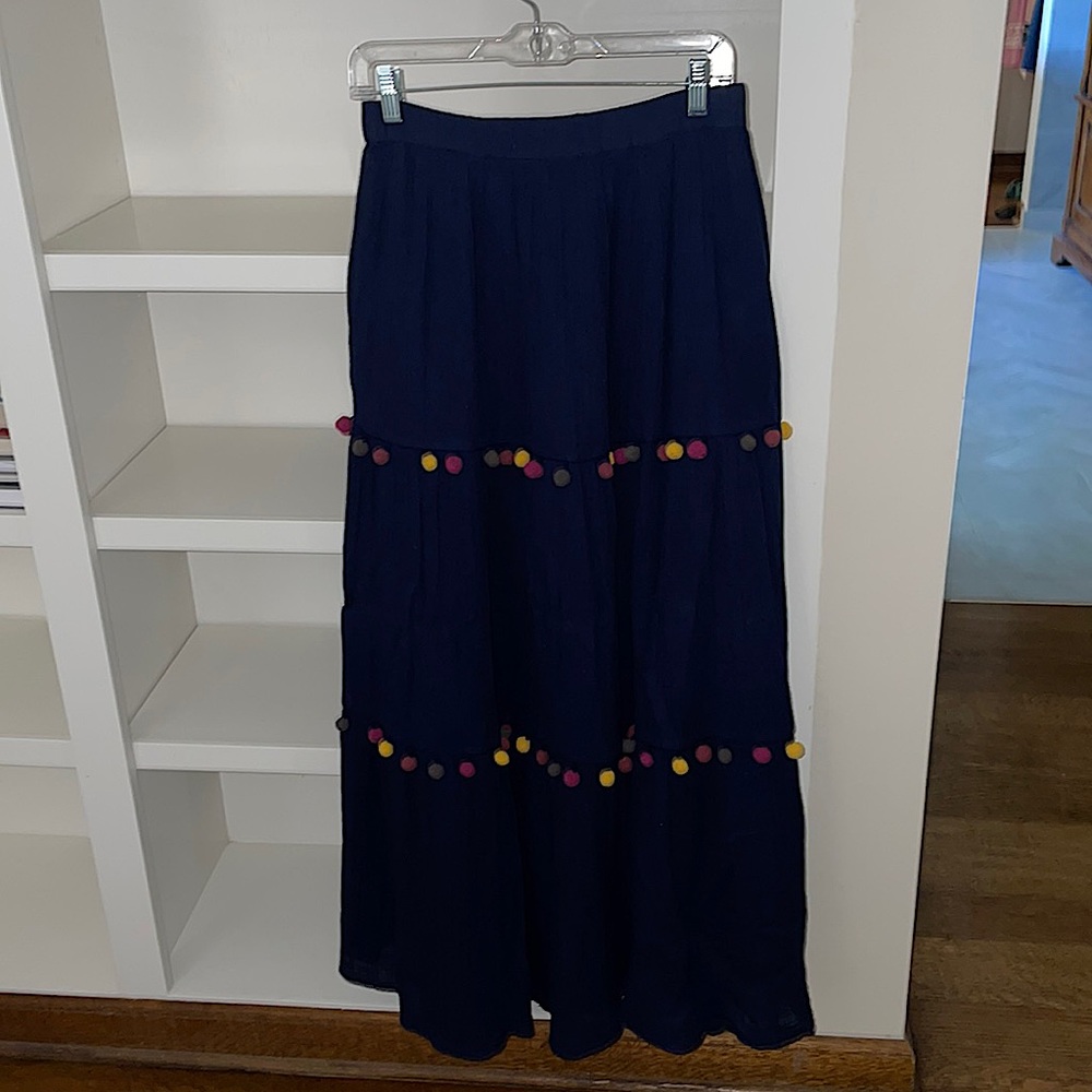 Maxi skirt, navy blue, Pom Pom tassels